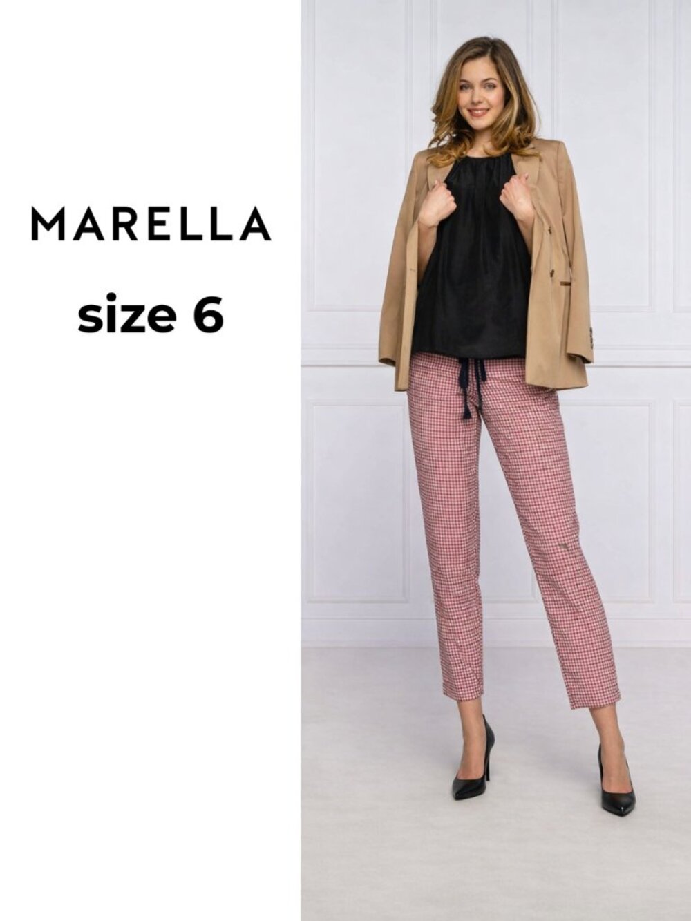 Super cute! 😍 MARELLA Red Gingham Trousers with Navy Drawstring Trim